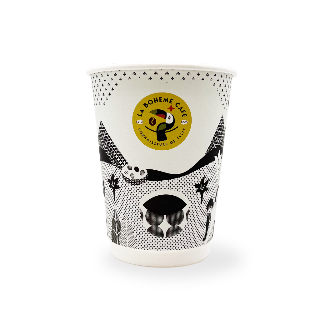 Double Wall Latte Cup 12 oz black and white