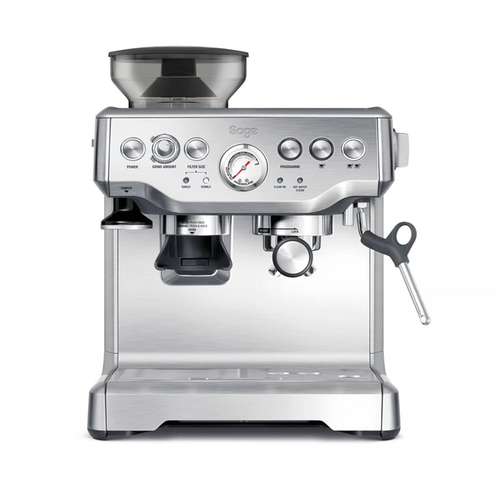 Sage Barista Express coffee maker made of brushed stainless steel